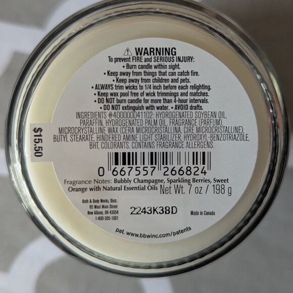 Bath & Body Works Champagne Toast 7oz. Candle - Picture 3 of 3